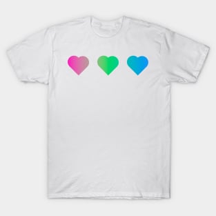 Bi+ Hearts Polysexual Flag (Horizontal Gradient Trio) T-Shirt